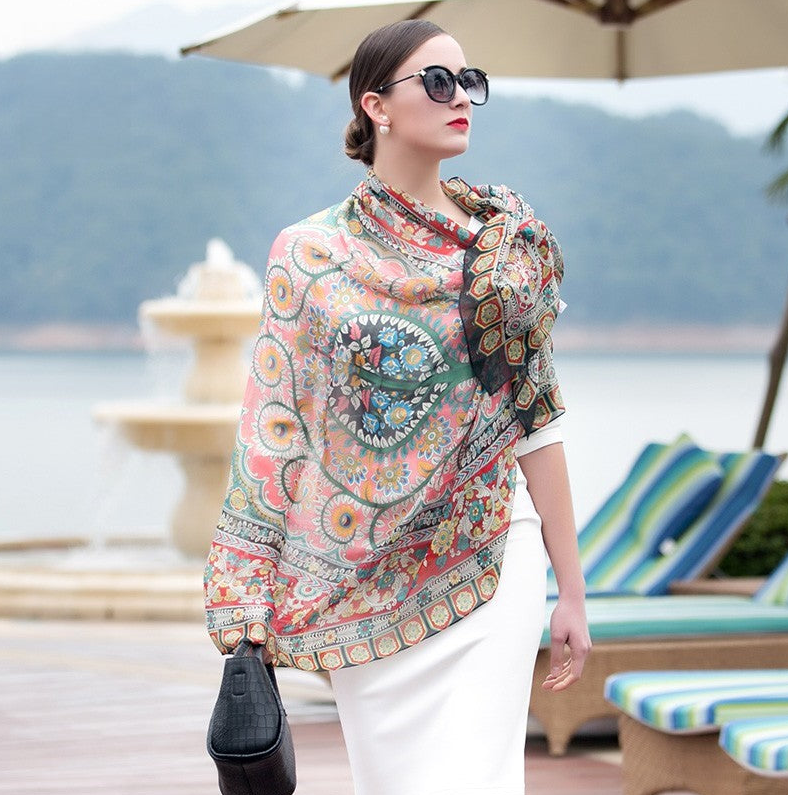 Anyyou 100% Mulberry Silk Light Orange Long Scarf Luxury Brand Women Beach Shawl Wear Swimwear Pashimina Face Shield Foulard