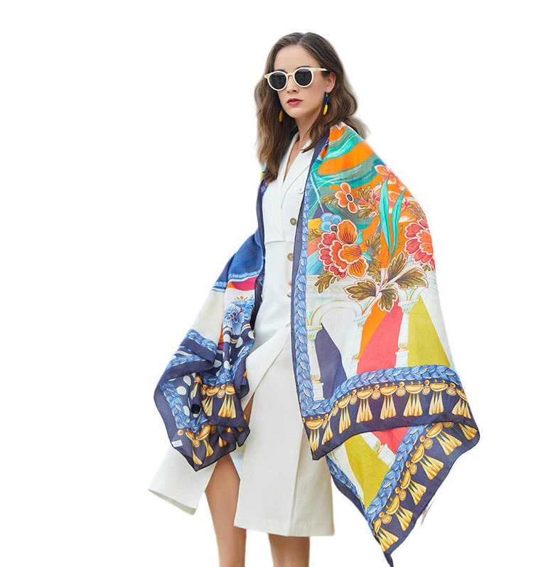 Anyyou 100% Mulberry Silk Blue Long Scarf Luxury Brand Women Beach Shawl Wear Swimwear Pashimina Face Shield Foulard