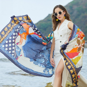 Anyyou 100% Mulberry Silk Blue Long Scarf Luxury Brand Women Beach Shawl Wear Swimwear Pashimina Face Shield Foulard