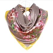 Anyyou Fashion Premium Satin Square Scarf – Elegant Floral Yellow Silk-Feel Neckwrap for Women