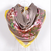 Anyyou Fashion Premium Satin Square Scarf – Elegant Floral Yellow Silk-Feel Neckwrap for Women