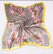 Anyyou Fashion Premium Satin Square Scarf – Elegant Floral Yellow Silk-Feel Neckwrap for Women