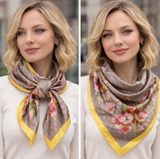 Anyyou Fashion Premium Satin Square Scarf – Elegant Floral Yellow Silk-Feel Neckwrap for Women