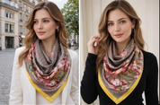 Anyyou Fashion Premium Satin Square Scarf – Elegant Floral Yellow Silk-Feel Neckwrap for Women
