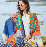 Anyyou 100% Mulberry Silk Blue Long Scarf Luxury Brand Women Beach Shawl Wear Swimwear Pashimina Face Shield Foulard
