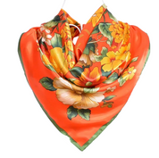 Anyyou Fashion Premium Satin Square Scarf – Bold Peony Orange Silk-Feel Neckwrap for Women