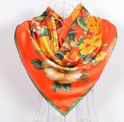 Anyyou Fashion Premium Satin Square Scarf – Bold Peony Orange Silk-Feel Neckwrap for Women