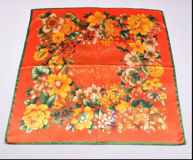Anyyou Fashion Premium Satin Square Scarf – Bold Peony Orange Silk-Feel Neckwrap for Women