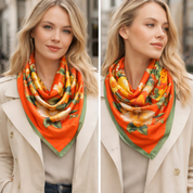 Anyyou Fashion Premium Satin Square Scarf – Bold Peony Orange Silk-Feel Neckwrap for Women