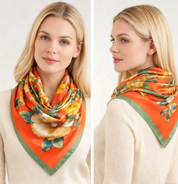 Anyyou Fashion Premium Satin Square Scarf – Bold Peony Orange Silk-Feel Neckwrap for Women