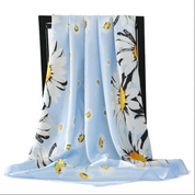 Anyyou Fashion Premium Satin Square Scarf – Fresh Daisy Blue Silk-Feel Neckwrap for Women