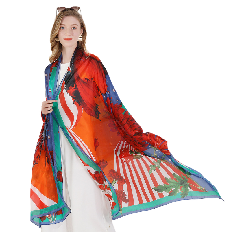 Anyyou 100% Mulberry Silk Red Long Scarf Luxury Brand Women Beach Shawl Wear Swimwear Pashimina Face Shield Foulard