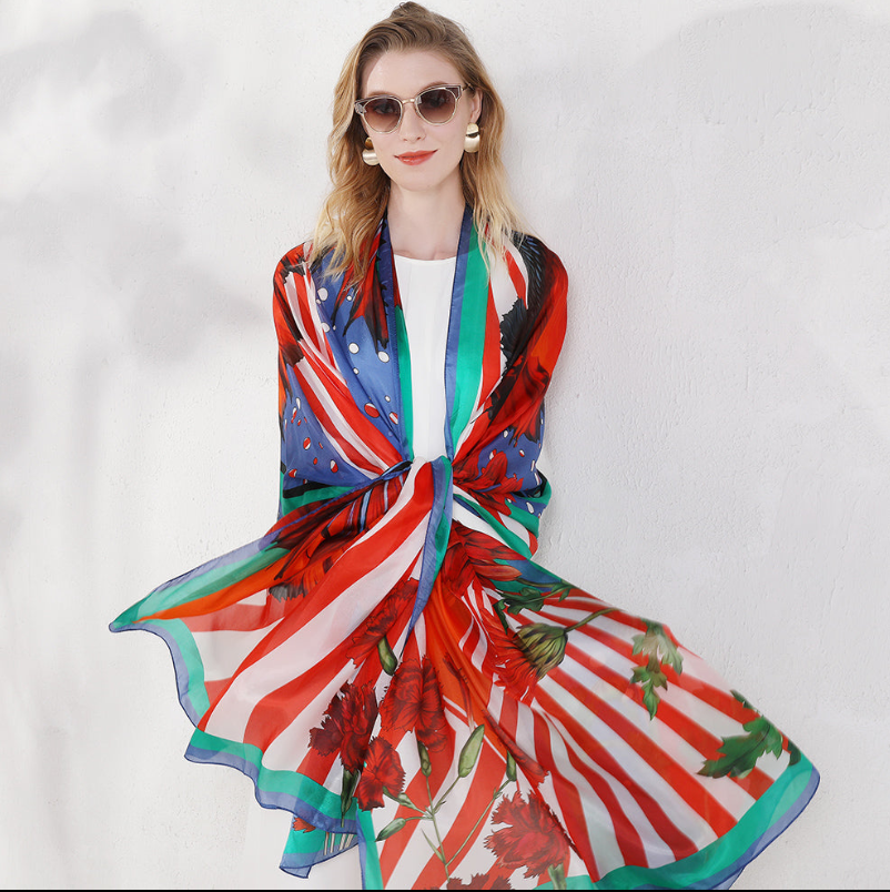 Anyyou 100% Mulberry Silk Red Long Scarf Luxury Brand Women Beach Shawl Wear Swimwear Pashimina Face Shield Foulard