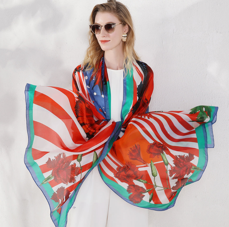 Anyyou 100% Mulberry Silk Red Long Scarf Luxury Brand Women Beach Shawl Wear Swimwear Pashimina Face Shield Foulard