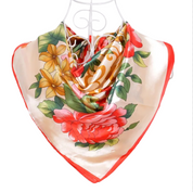 Anyyou Fashion Premium Satin Square Scarf – Elegant Peony Beige Silk-Feel Neckwrap for Women