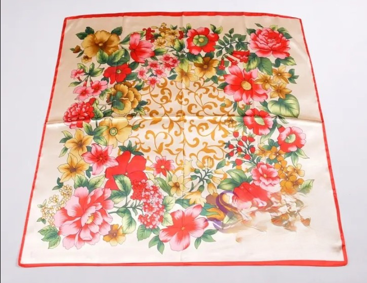 Anyyou Fashion Premium Satin Square Scarf – Elegant Peony Beige Silk-Feel Neckwrap for Women