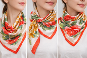 Anyyou Fashion Premium Satin Square Scarf – Elegant Peony Beige Silk-Feel Neckwrap for Women