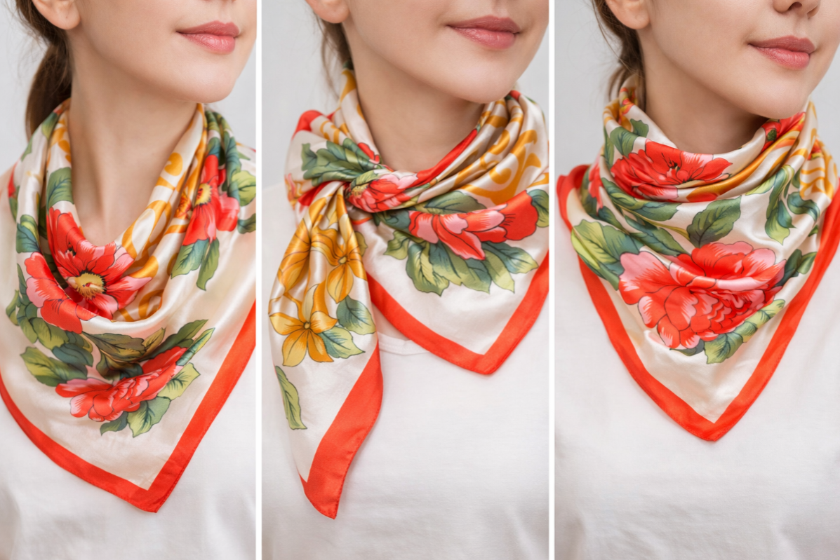Anyyou Fashion Premium Satin Square Scarf – Elegant Peony Beige Silk-Feel Neckwrap for Women
