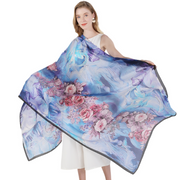 Anyyou 100% Mulberry Silk Light Blue Long Scarf Luxury Brand Women Beach Shawl Wear Swimwear Pashimina Face Shield Foulard