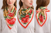 Anyyou Fashion Premium Satin Square Scarf – Elegant Peony Beige Silk-Feel Neckwrap for Women