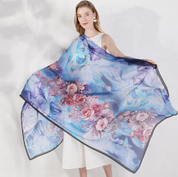 Anyyou 100% Mulberry Silk Light Blue Long Scarf Luxury Brand Women Beach Shawl Wear Swimwear Pashimina Face Shield Foulard