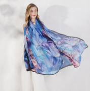 Anyyou 100% Mulberry Silk Light Blue Long Scarf Luxury Brand Women Beach Shawl Wear Swimwear Pashimina Face Shield Foulard