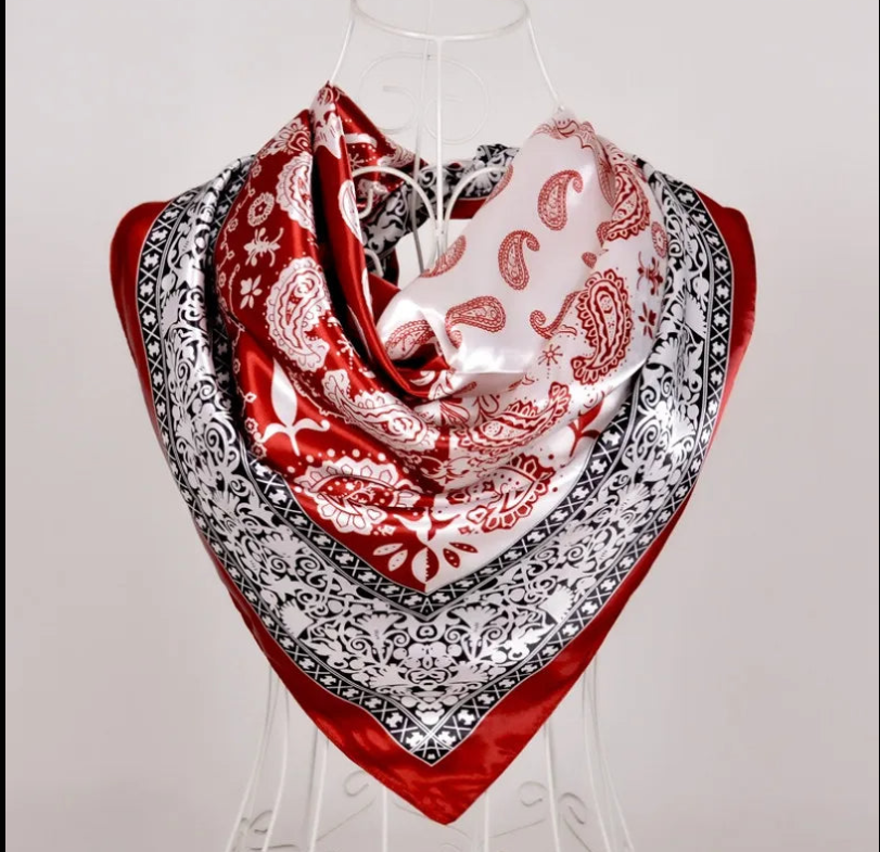 Anyyou Fashion Premium Satin Square Scarf – Classic Wine Red Silk-Feel Neckwrap for Women