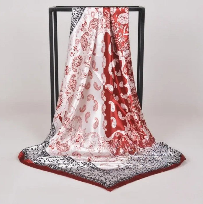 Anyyou Fashion Premium Satin Square Scarf – Classic Wine Red Silk-Feel Neckwrap for Women