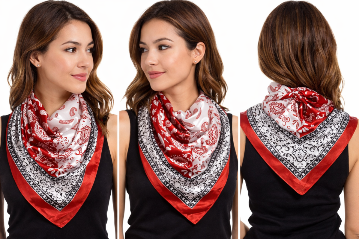 Anyyou Fashion Premium Satin Square Scarf – Classic Wine Red Silk-Feel Neckwrap for Women