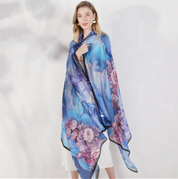 Anyyou 100% Mulberry Silk Light Blue Long Scarf Luxury Brand Women Beach Shawl Wear Swimwear Pashimina Face Shield Foulard