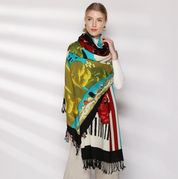 Anyyou 100% Merino Wool Red White Green  Silk Satin Large Winter Scarf Pashmina Shawl Bandana Perfect For Women Ladies Fashion Style