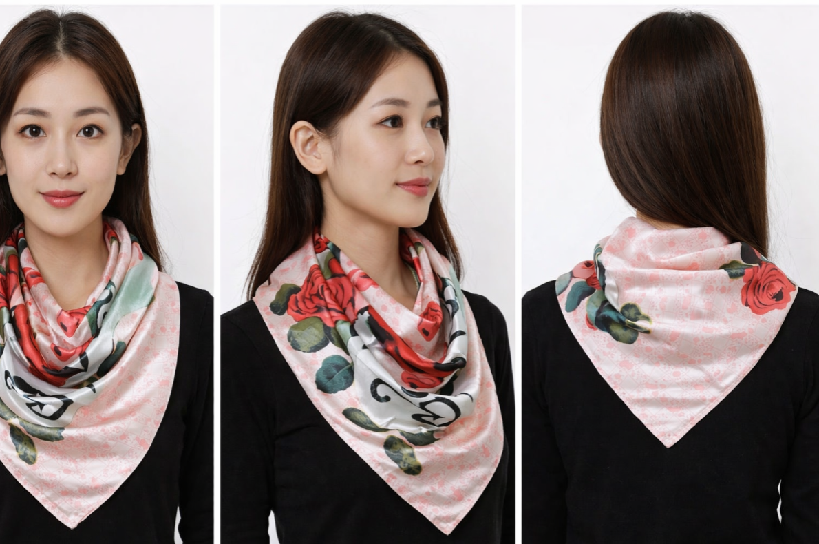 Anyyou Fashion Premium Satin Square Scarf – Romantic Pink Roses Silk-Feel Neckwrap for Women