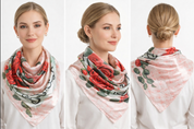 Anyyou Fashion Premium Satin Square Scarf – Romantic Pink Roses Silk-Feel Neckwrap for Women