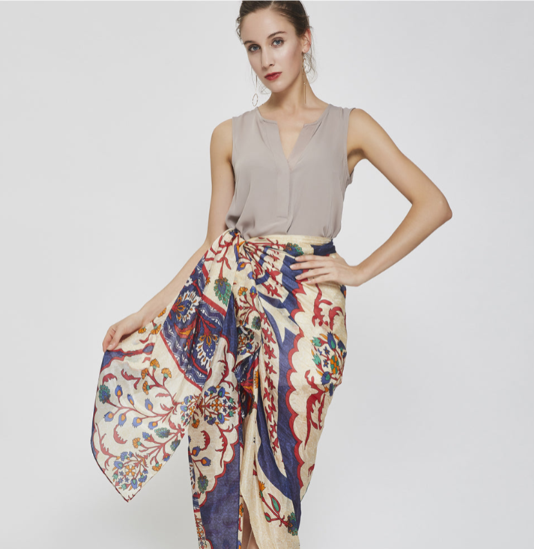 Anyyou 100% Mulberry Silk Khaki Long Scarf Luxury Brand Women Beach Shawl Wear Swimwear Pashimina Face Shield Foulard
