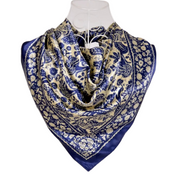 Anyyou Fashion Premium Satin Square Scarf – Blue Beige Silk-Feel Neckwrap for Women