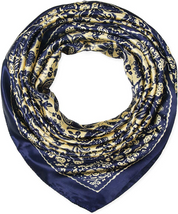 Anyyou Fashion Premium Satin Square Scarf – Blue Beige Silk-Feel Neckwrap for Women