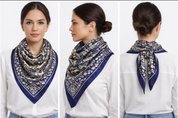 Anyyou Fashion Premium Satin Square Scarf – Blue Beige Silk-Feel Neckwrap for Women