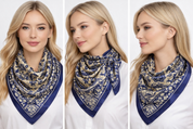 Anyyou Fashion Premium Satin Square Scarf – Blue Beige Silk-Feel Neckwrap for Women