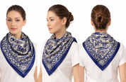 Anyyou Fashion Premium Satin Square Scarf – Blue Beige Silk-Feel Neckwrap for Women