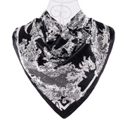 Anyyou Fashion Premium Satin Square Scarf – Elegant Lace Black Silk-Feel Neckwrap for Women