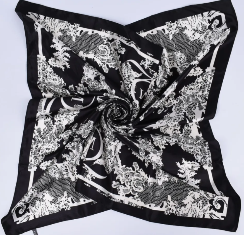 Anyyou Fashion Premium Satin Square Scarf – Elegant Lace Black Silk-Feel Neckwrap for Women