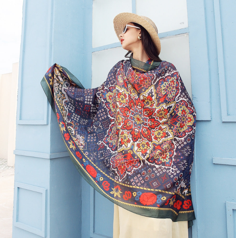 Anyyou 100% Mulberry Silk Violet Blue Long Scarf Luxury Brand Women Beach Shawl Wear Swimwear Pashimina Face Shield Foulard