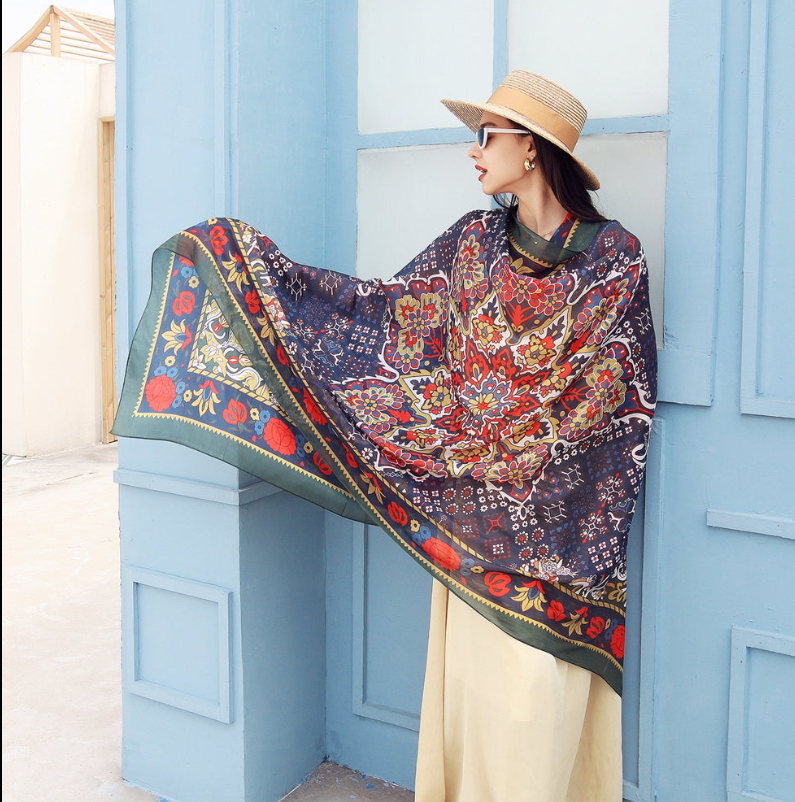 Anyyou 100% Mulberry Silk Violet Blue Long Scarf Luxury Brand Women Beach Shawl Wear Swimwear Pashimina Face Shield Foulard