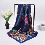 Anyyou Fashion Premium Satin Square Scarf – Big Paisley Blue Silk-Feel Neckwrap for Women
