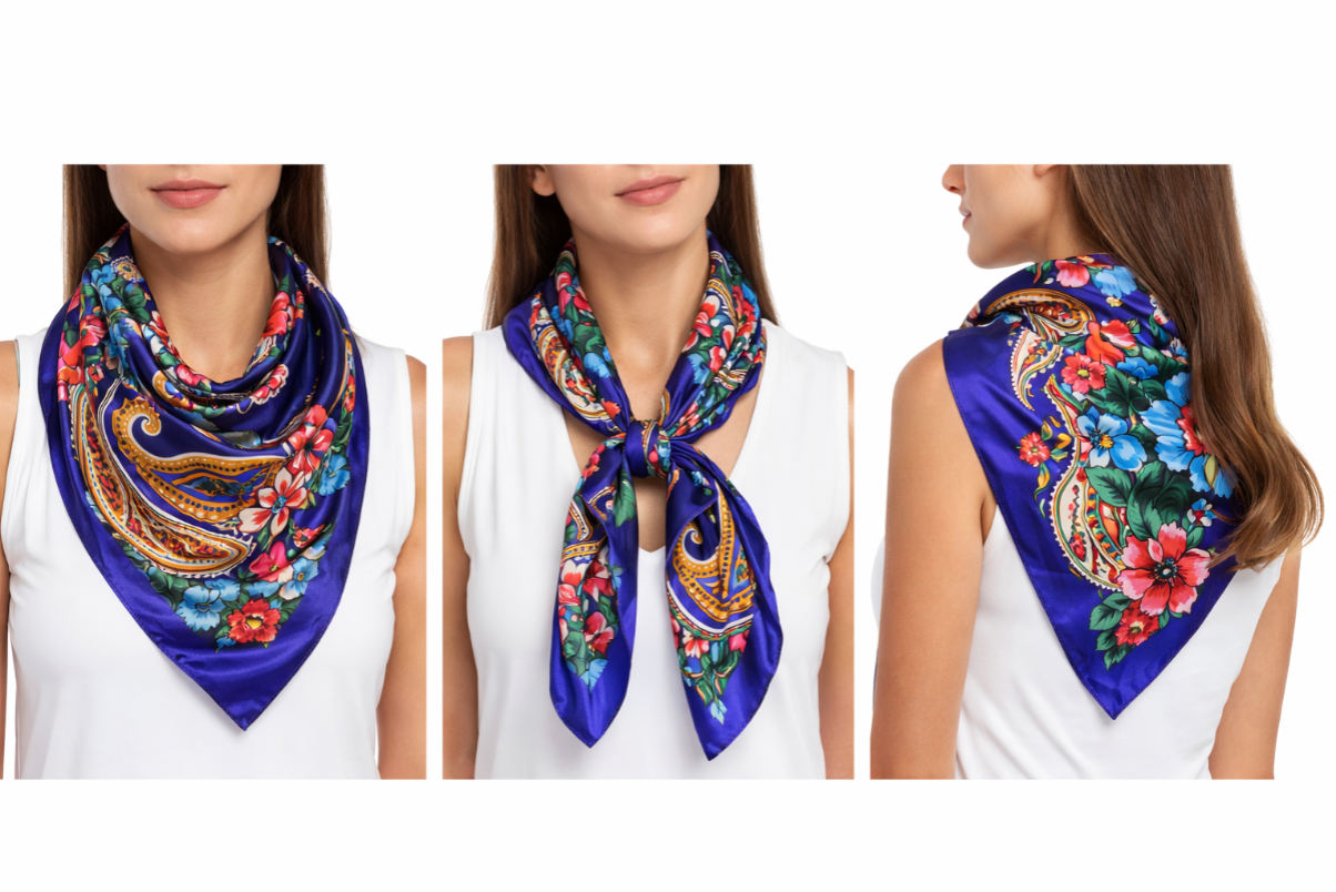 Anyyou Fashion Premium Satin Square Scarf – Big Paisley Blue Silk-Feel Neckwrap for Women