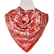 Anyyou Fashion Premium Satin Square Scarf – Red Beige Print Silk-Feel Neckwrap for Women