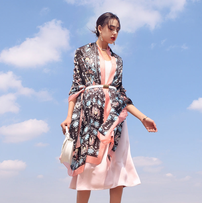 Anyyou 100% Mulberry Silk Black Long Scarf Luxury Brand Women Beach Shawl Wear Swimwear Pashimina Face Shield Foulard