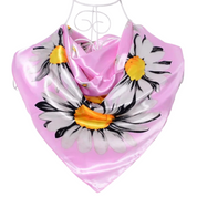 Anyyou Fashion Premium Satin Square Scarf – Daisy Pink Silk-Feel Neckwrap for Women