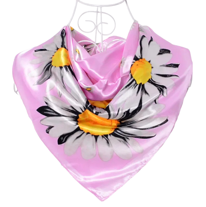 Anyyou Fashion Premium Satin Square Scarf – Daisy Pink Silk-Feel Neckwrap for Women