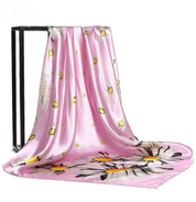 Anyyou Fashion Premium Satin Square Scarf – Daisy Pink Silk-Feel Neckwrap for Women